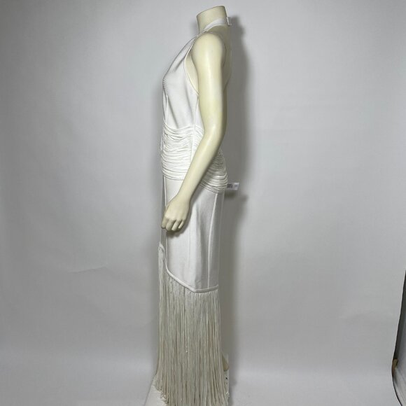 HERVE LEGER White Knit Draped Fringe 'Natalie' Gown - Picture 3 of 11